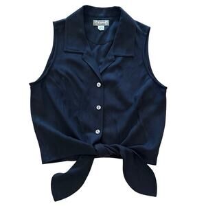 Tommy Bahama Sleeveless Button Up Tie At Waist Black Silk Shirt Size M (8/10)